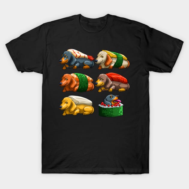 Sushi Dachshund Funny Wiener Sausage Dog Sushi Kawaii T-Shirt by Blink_Imprints10